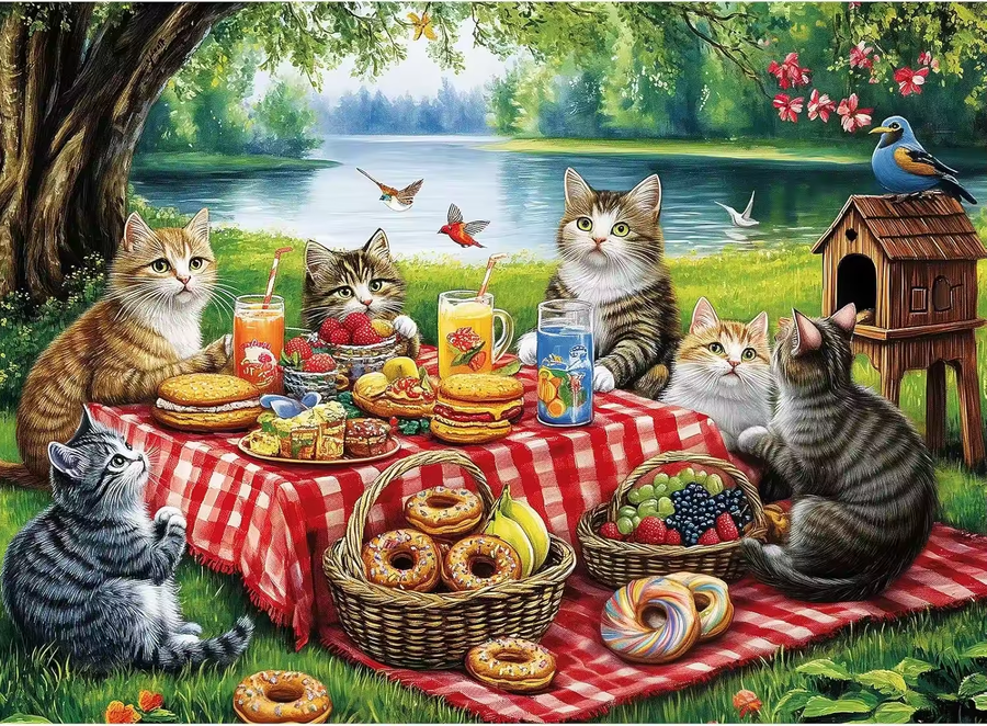 Cat Family Picnic - 1000 Pieces Jigsaw Puzzle