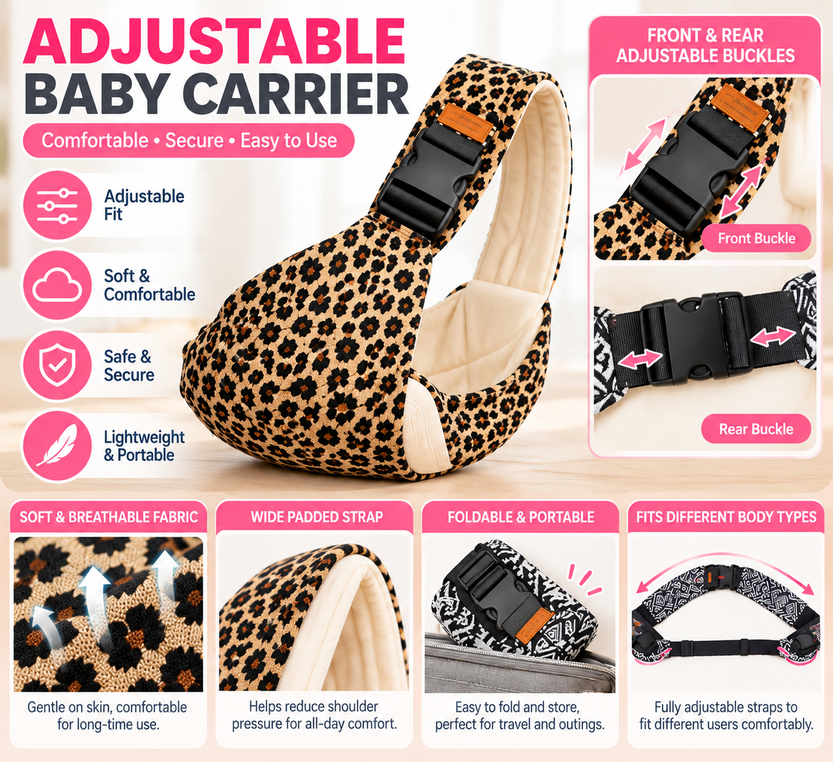 CozyCarry Adjustable Baby Carrier – Comfortable Front & Back Carry Design