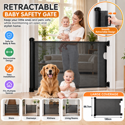 SafeGuard Retractable Baby Gate – Easy-Use Doorway & Stairway Barrier