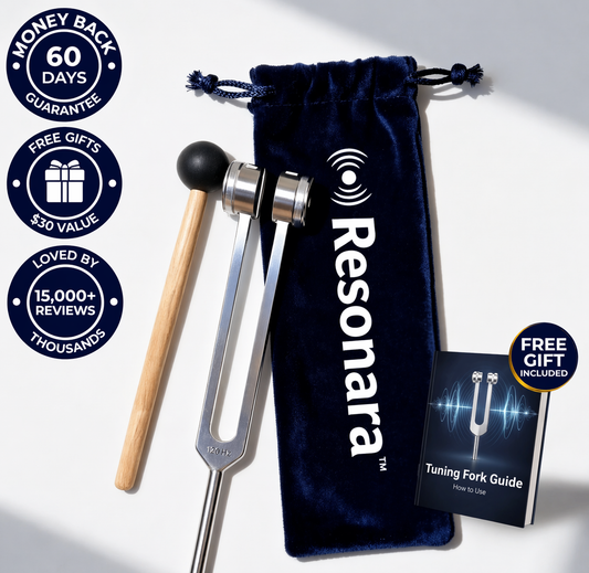 Resonara 128 Hz Healing Instrument with velvet pouch and wooden mallet